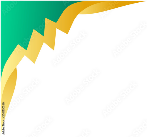 Vibrant green and gold abstract curve dominates the top left. Bold, dynamic shape contrasts sharply with clean white background. Modern design suggests growth, energy, or celebration