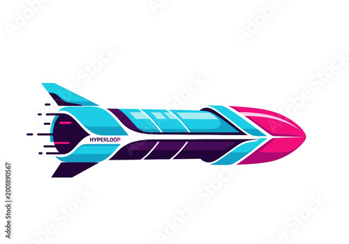Futuristic hyperloop pod illustration on white background