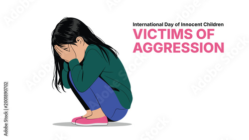 International day of innocent children victims of aggression illustration with sad child, abuse awareness concept, human rights protection and support theme