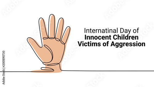 International day of innocent children victims of aggression illustration with raised hand symbol, human rights awareness concept, support and protection theme