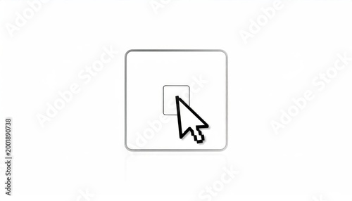 Free Download Black computer mouse cursor arrow hovering over a white rounded square button with a smaller outline box depicting digital interaction and selection for user interface design. - GFXLoad