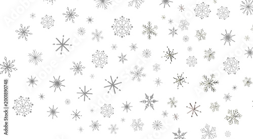 Seamless winter snowflake pattern in silver on white. Ideal for seasonal design, backgrounds and fe
