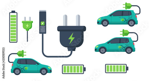 Electric Car Charging and Battery Icons