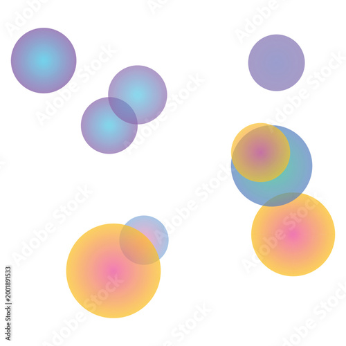 Abstract colorful gradient circles floating and overlapping on a white background representing energy and creativity