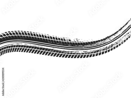 Vector black tire tracks road white background