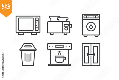 Set of line icons related to Appliances. Vector illustration.