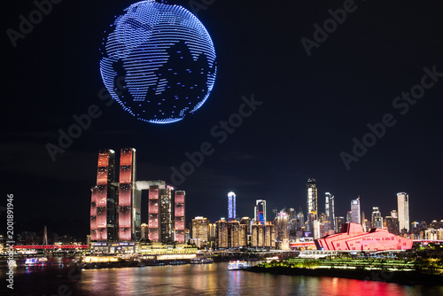 Chongqing, China night view and drone show