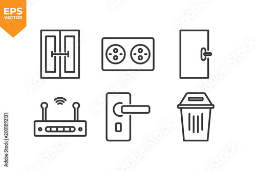 Set of line icons related to Appliances. Vector illustration.