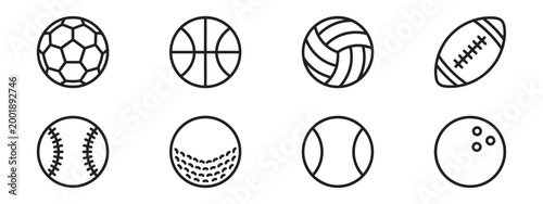 Sport balls icon set. Sport balls set. Ball icons. Balls for football, soccer, basketball, tennis, baseball, volleyball. Vector illustration. EPS