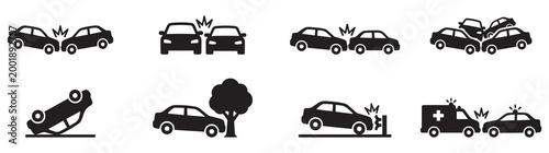 Car accident icon set. Car crash icons. Vector Illustration. EPS 10