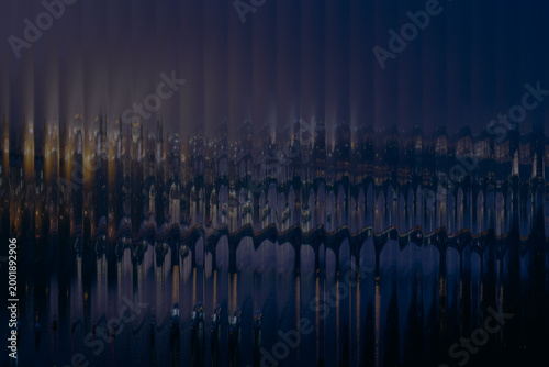 Abstract Blue Night Cityscape Through Fluted Glass With Vertical Stripes