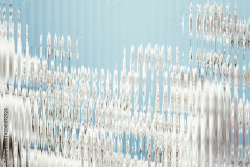 Spring Blossom Background Through Textured Fluted Glass With Vertical Stripes