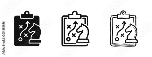 Strategic Business Plan Clipboard and Chess Piece Icon Set