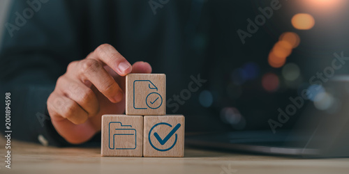 Tableau sur toile Project manager organizing tasks and validating workflow process with structured checklist system, focusing on productivity improvement, and successful project execution in digital environment