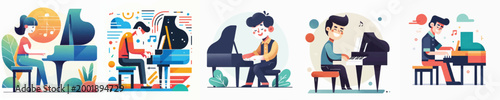 Canvas Print Vector of a person playing piano