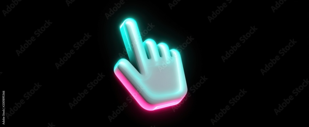 Fototapeta premium 3D crystal holographic hand cursor icon in teal pink gradient for UI and web navigation.