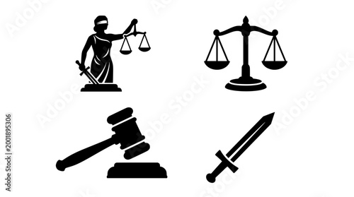 Bold Legal Silhouette Icon Set High Contrast Vector