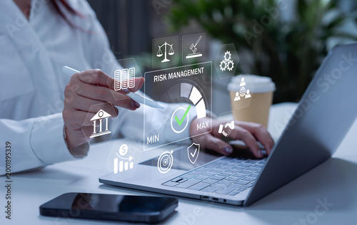 Fotografie Risk assessment and management concept with business finance analysis, data driven strategy planning, monitoring and control, digital technology and insurance risk management
