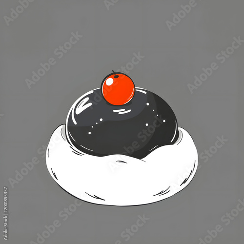Minimal Cartoon Dessert Illustration with Chocolate Glaze and Cherry, Modern Flat Food Art