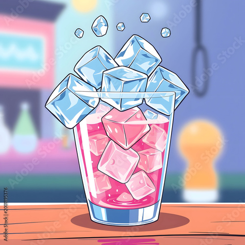 Ice Cubes Falling into Glass Drink Frozen Motion Refreshment Concept
