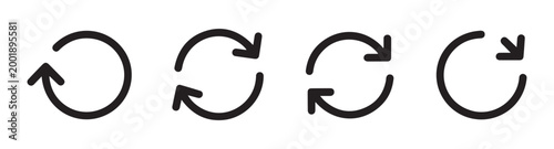 Set of circular arrows for refresh reload update repeat cycle loop motion rotation simple outline icons.
