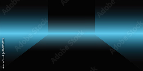 A sleek, futuristic abstract background featuring a glowing cyan neon horizon line that creates a sense of deep perspective and digital space. 
