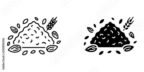 Cereal line and glyph icon, grain with wheat and almonds vector illustration, healthy food outline and solid style pictogram, eps.