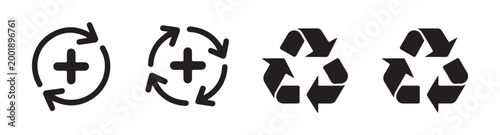 Obraz na plátne Recycle vector icon set with plus sign, reuse symbol with addition, environmental concept