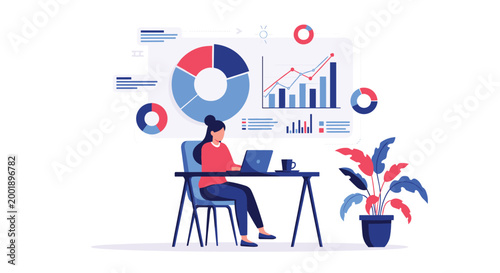 Professional data visualization analyst works on a laptop to interpret complex business intelligence and market trends.