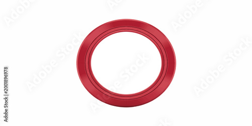 A shiny red glass number zero shaped like a round golden ring symbol with a 3D metallic design and decorative circular frame
