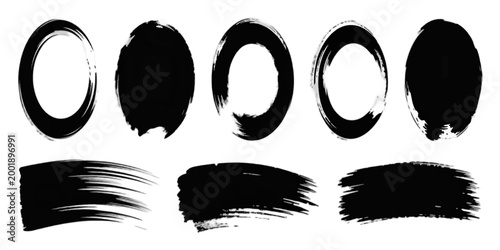 Set of black ink splashes in vector style with grunge brush strokes colorful paint textures and abstract design elements