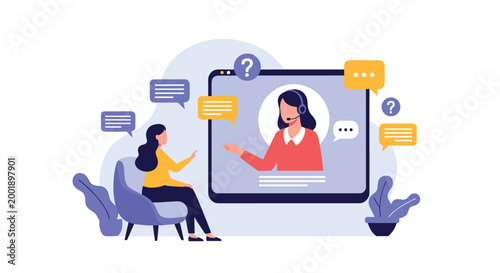 Client receiving personalized assistance and troubleshooting from an online customer support representative in a video call.