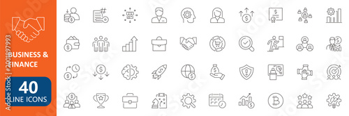Modern business finance line icons set minimal outline banking analytics marketing symbols collection