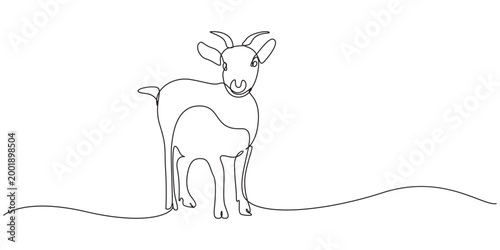 Continuous Line Art Three Goat Poses Farm Illustration, Goat One continuous line drawing vector,continuous one line art of goat drawing style. Minimalist black linear sketch isolated on white 