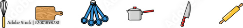 Cooking utensils and kitchen tools vector icon set.
