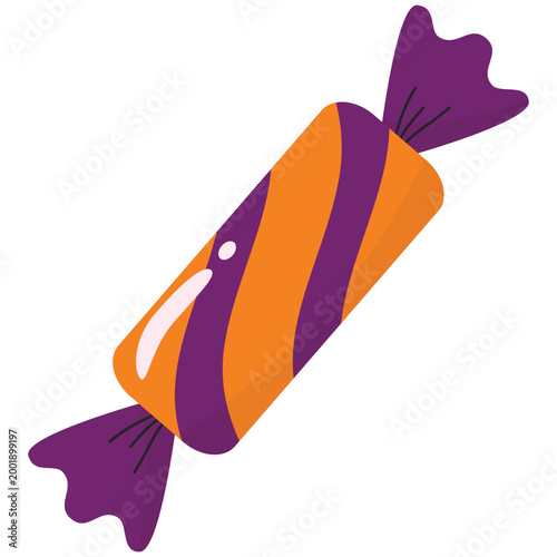 Halloween candy wrapped sweet purple orange striped flat vector