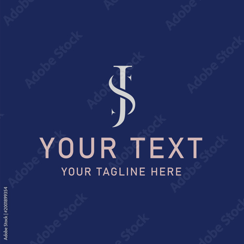 Elegant letter S logo template, customizable text, navy blue background, modern typography, branding design element