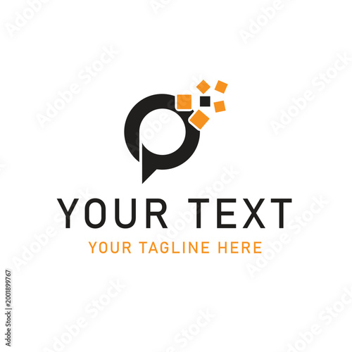 Customizable speech bubble logo, modern chat icon, orange and black vector design, business template