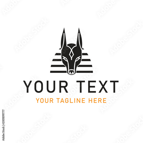 Anubis dog head logo, ancient egyptian symbol, black and orange vector icon, customizable template