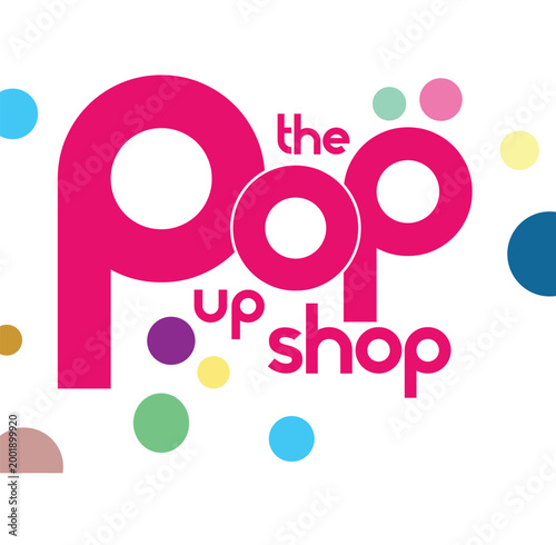Colorful pop-up shop logo, modern store branding, vector retail sign, pink and multicolor design