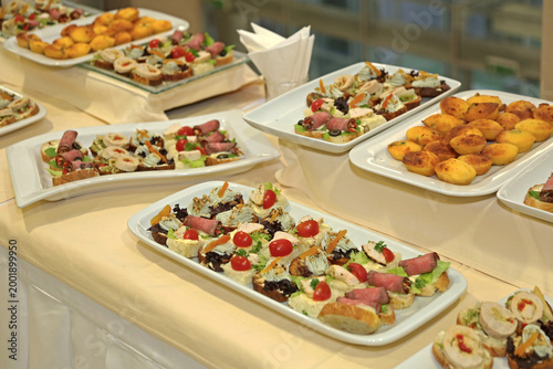 Finger Food  Sandwiches Variety Mix Served at Buffet Table