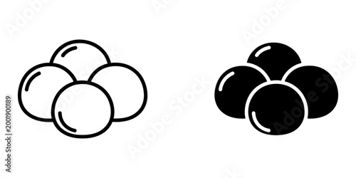 Meatball icon set with line and glyph style for cooking recipes and food blog design isolated on white background symbol of round protein balls for traditional cuisine and kitchen menu decoration.