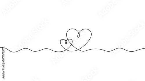 Hearts in Continuous Line. Continuous one Line Drawing of Hearts .