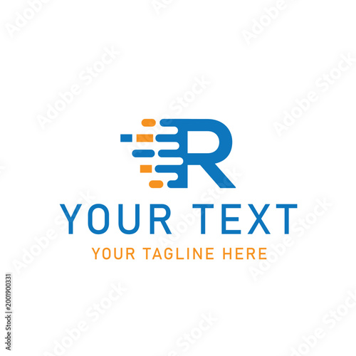 Customizable logo template, blue and orange letter R design, modern business icon, vector graphics