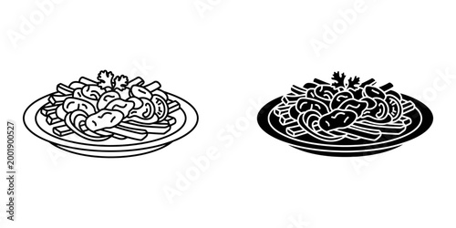 Lomo saltado plate line icon and glyph icon, food and drink, peruvian cuisine vector graphics, linear pattern and solid pattern, eps 10.