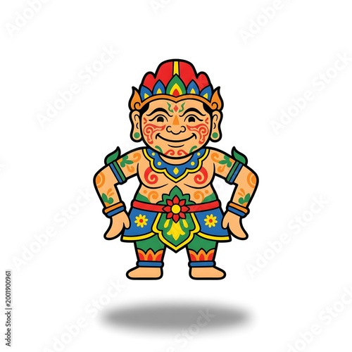 Cartoon Indonesian Wayang Character Isolated on White Background