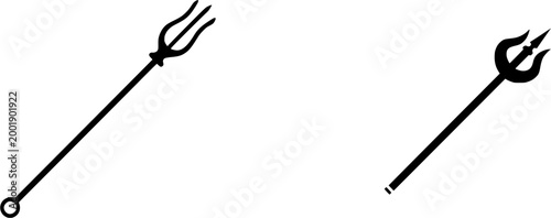 A forged steel fireplace poker with a long handle and three prongs, designed for efficient and safe fire management in rustic environments