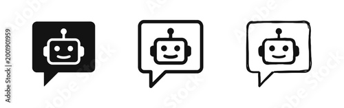 Chatbot Face in Speech Bubble Icon Set for AI and Customer Support Communication