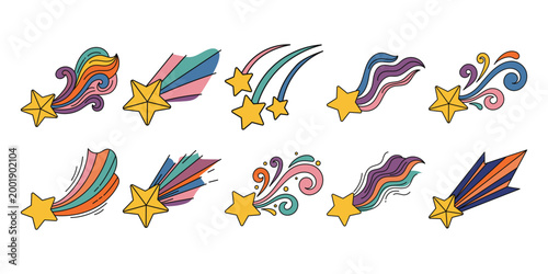 Hand Drawn Colorful Shooting Stars