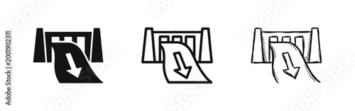 Hydroelectric Dam and Water Flow Energy Icon Set in Three Styles